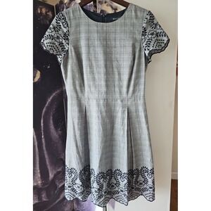 BROOKS BROTHERS Women's Houndstooth Short Sleeve Crew Neck Pleated Dress Size 10